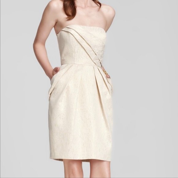 Max & Cleo Dresses & Skirts - Max and Cleo Ivory/Gold Strapless Dress w/Metallic Thread Detail, sz 4, NWT